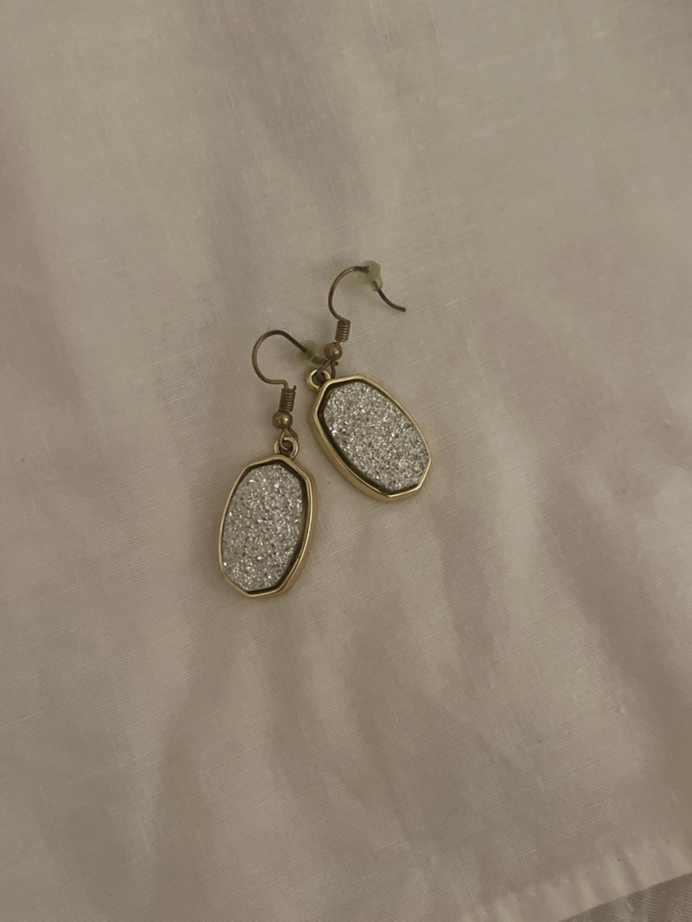 Gold-Frame Silver Druzy Drop Earrings